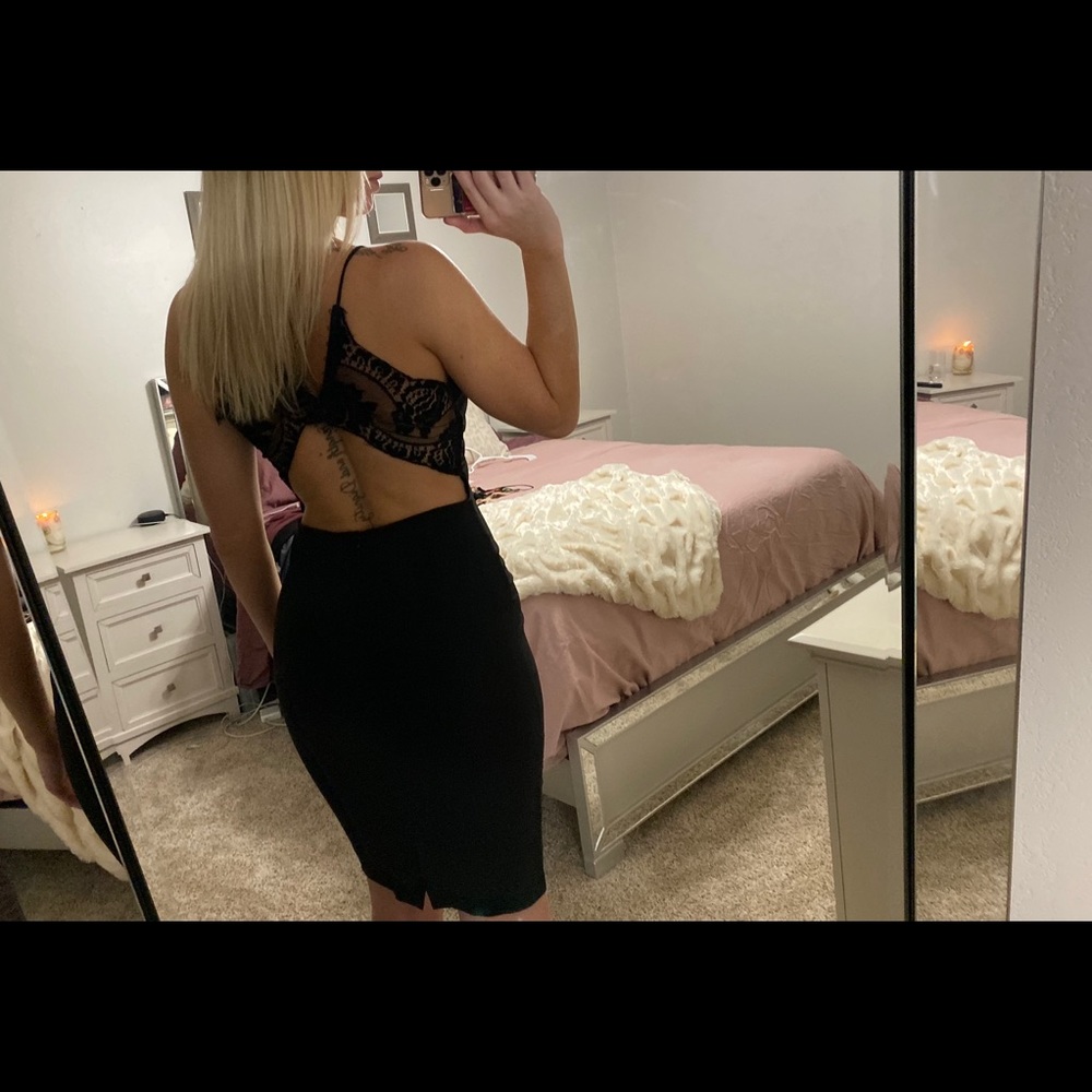 Lace back black dress